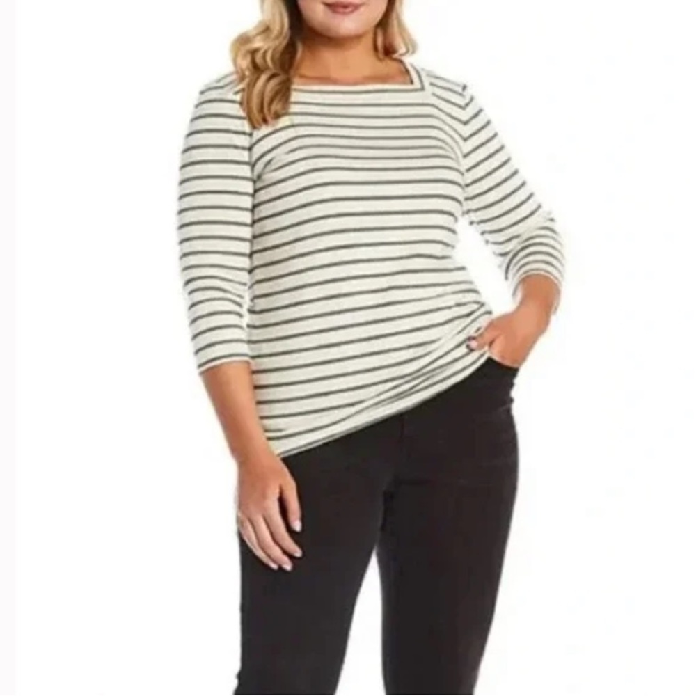 NWT Lauren Ralph Lauren stretchy cotton square neck 3/4 sleeve top size S